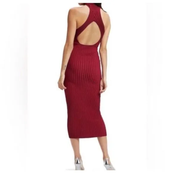 Good American | Dresses | Good American Angled Rib Mock Halter Midi Dress  Redburgundy Size 34 Nwt | Poshmark